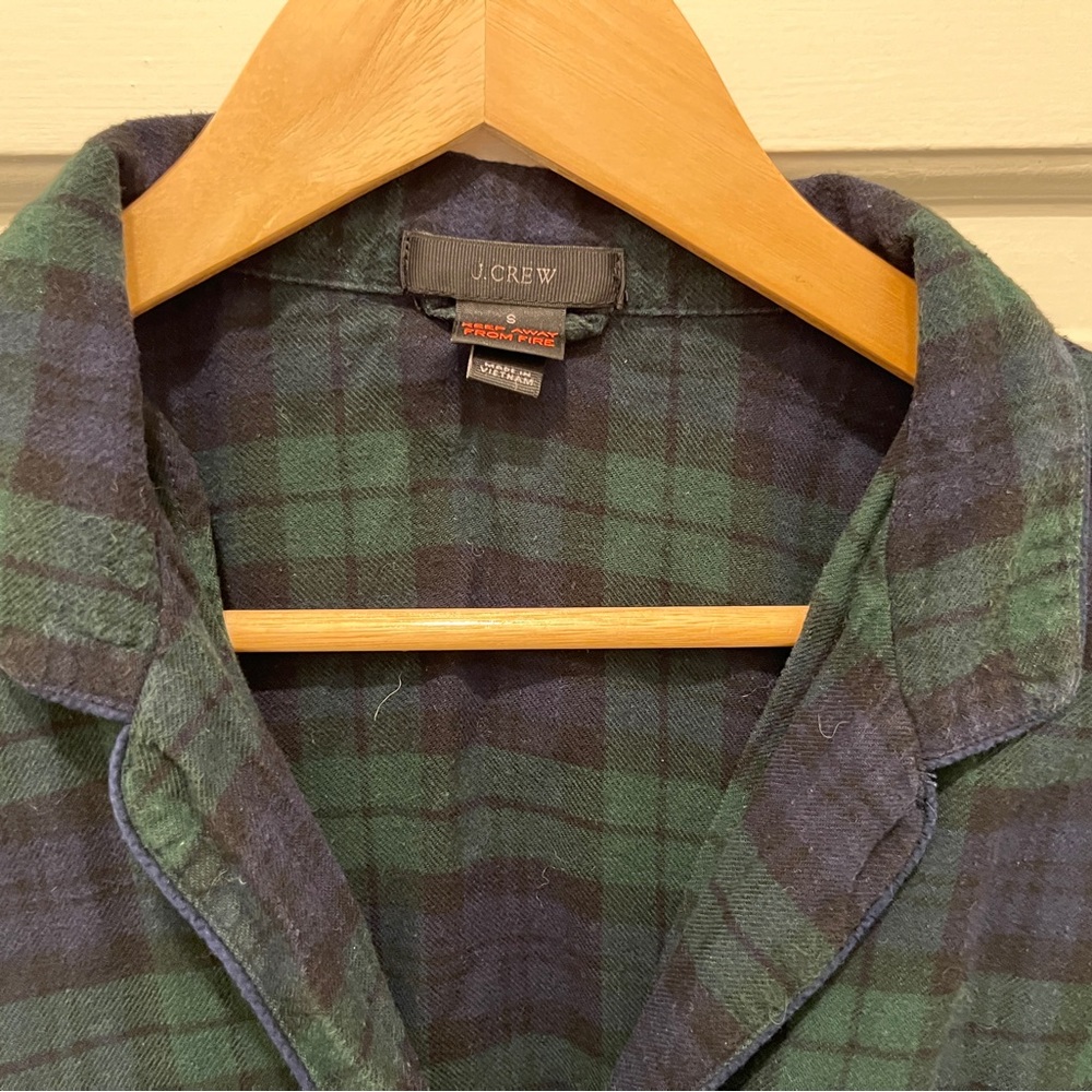 J. Crew Black Watch Plaid Button Down Flannel Night Shirt S View 4